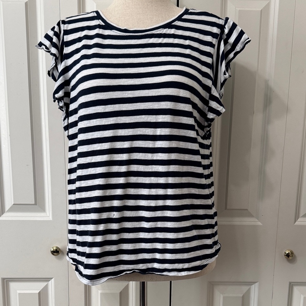 Caslon Navy and White Striped Short Flutter Sleeve Top - Picture 6 of 6